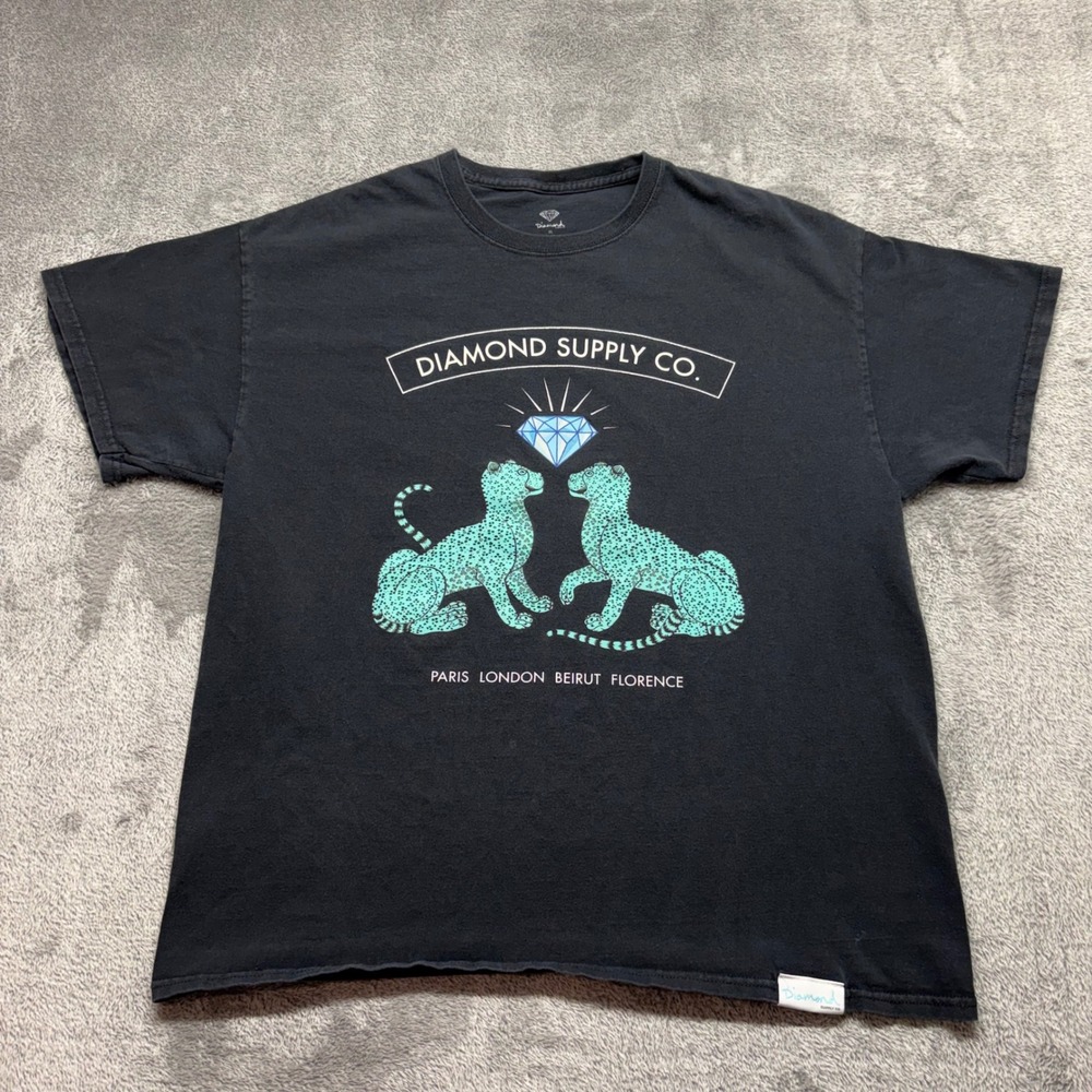 Y2K Diamond Supply Co T-Shirt Mens XL Black Leopard Diamond Graphic Streetwear